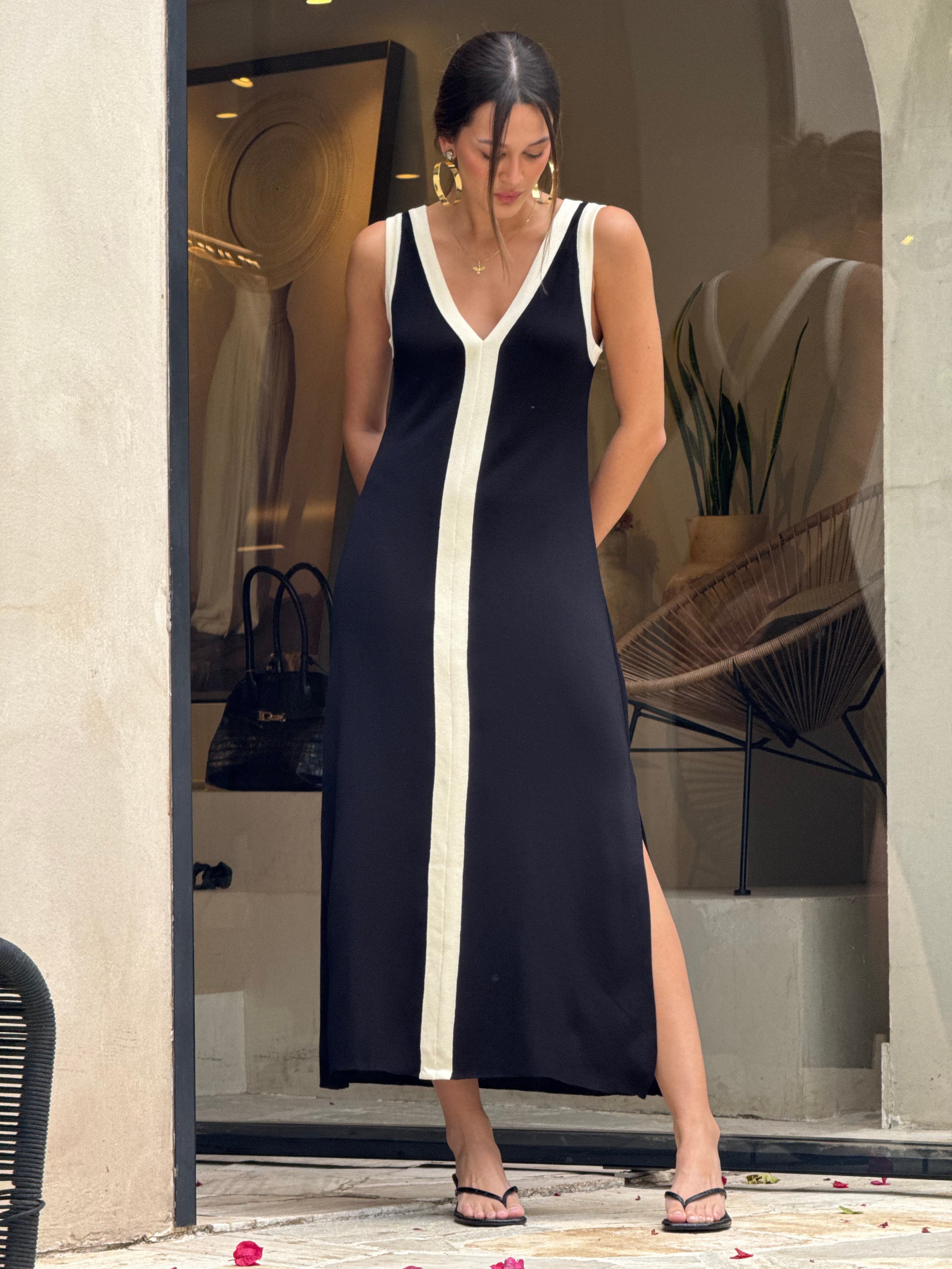 Vestido Tricot Bicolor